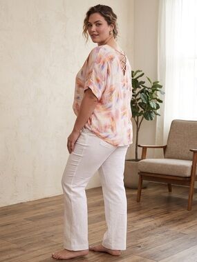 Jac Dale Multicolor Abstract Blouse Crisscross Open Back Size Women’s L